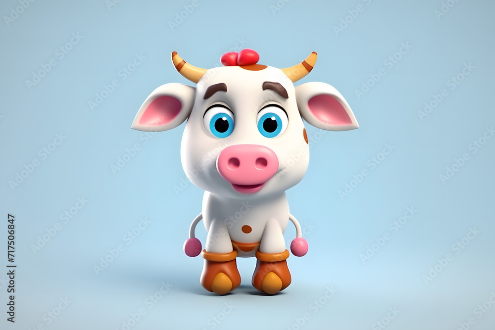 Fototapeta premium 3d rendering cute Cow cartoon