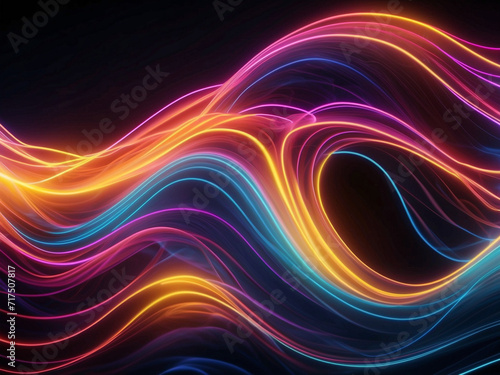 abstract neon background with ascending pink and blue glowing lines.