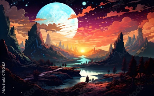 A very beautiful digital image of a colorful lunar landscape