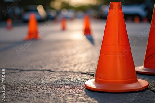 Traffic cones on orange road