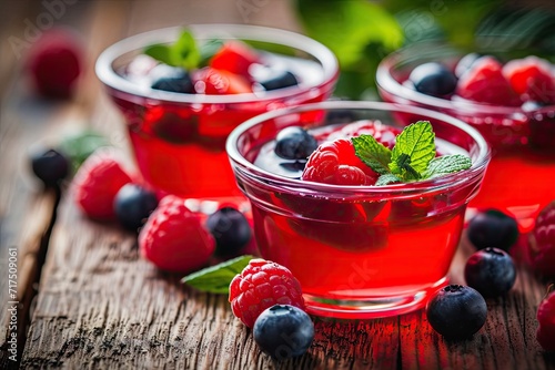 Summer dessert made with fresh berries in the form of berry fruit jelly photo