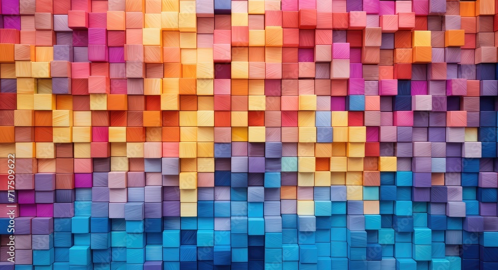 Fototapeta premium Colorful Wooden Blocks Arrangement: Vibrant Background Material