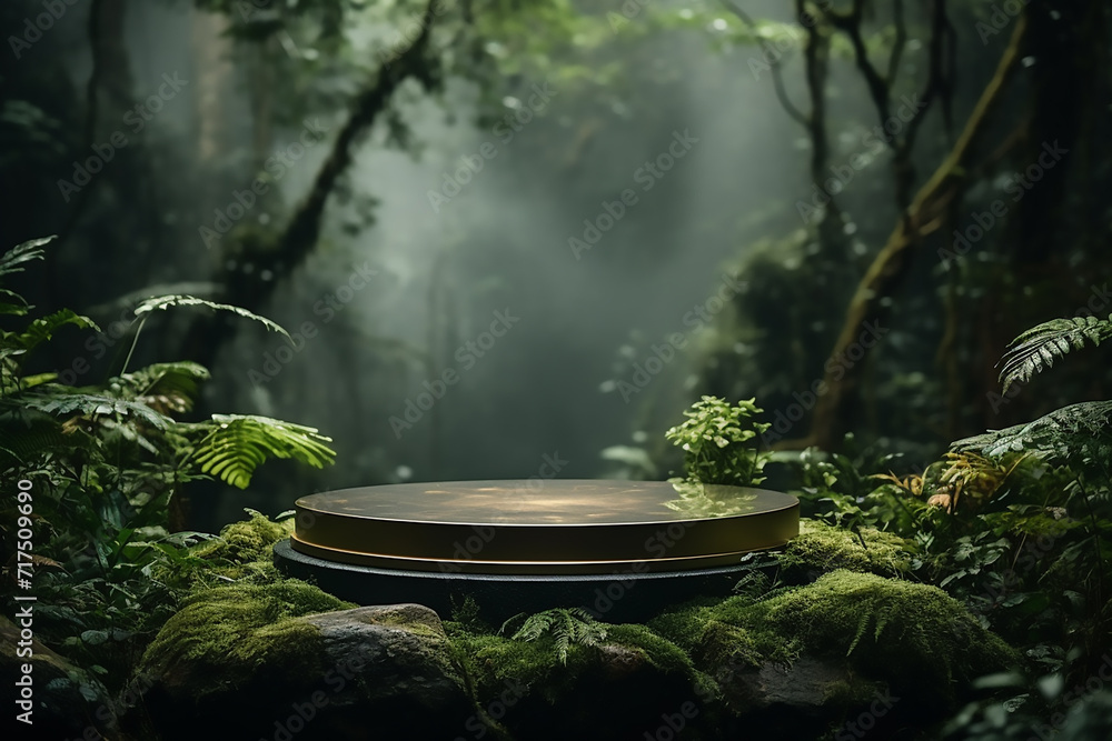 product podium with a tropical jungle theme in the jungle with generative ai product podium with a tropical jungle theme in the jungle with generative ai