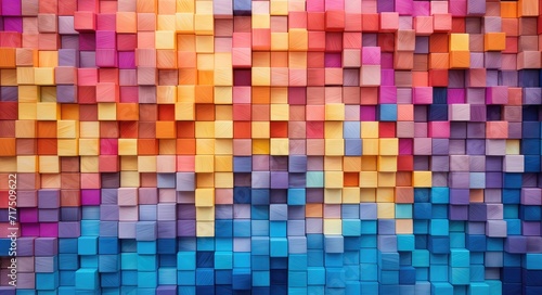 Colorful Wooden Blocks Arrangement  Vibrant Background Material