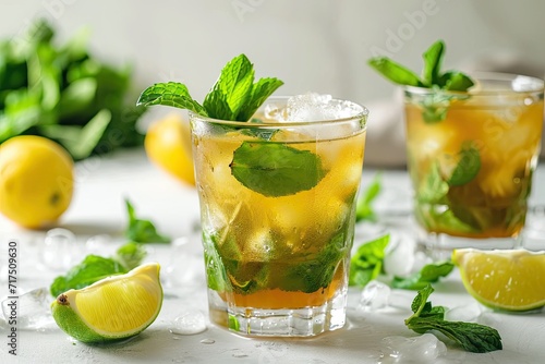 Traditional mint julep drink with lime and lemon