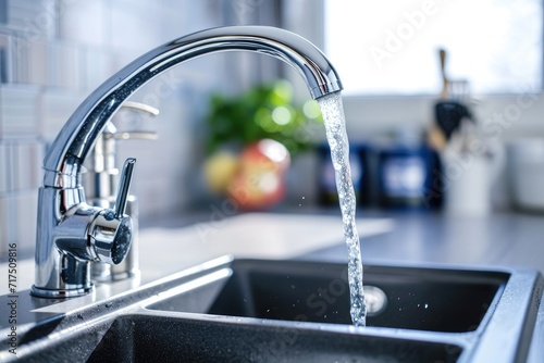 Water flowing from kitchen tap