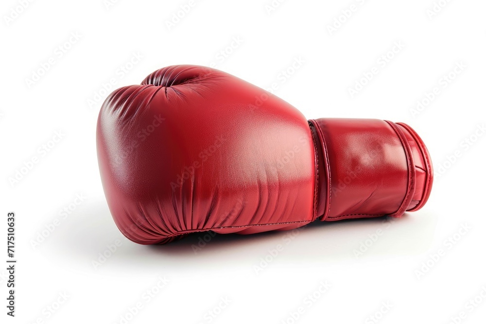 A red boxing glove in a studio isolated on white