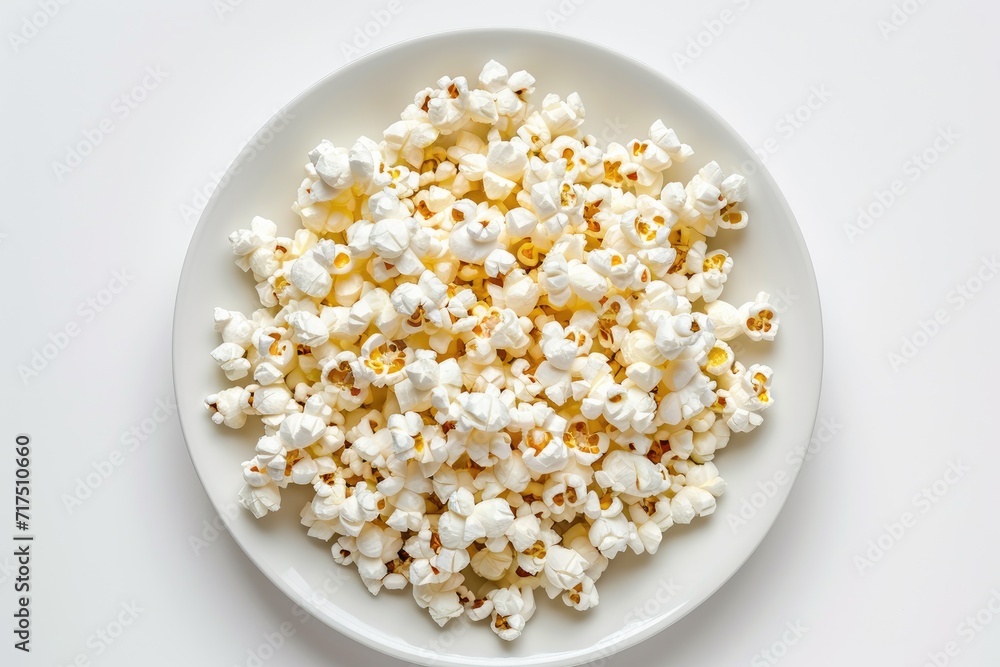 Popcorn on a plate viewed from above with clipping path Popcorn on a plate viewed from above with clipping path