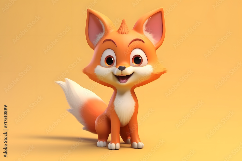 3d rendering cute Fox cartoon
