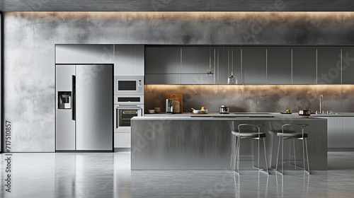 Modern metallic kitchen with smart appliances photo