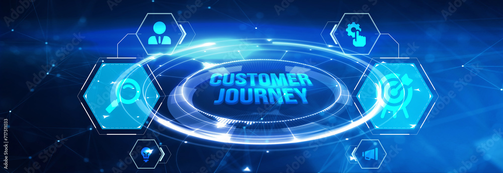 Inscription Customer journey on the virtual display. Business Technology Internet and network concept. 3d illustration Inscription Customer journey on the virtual display. Business Technology Internet and network concept. 3d illustration