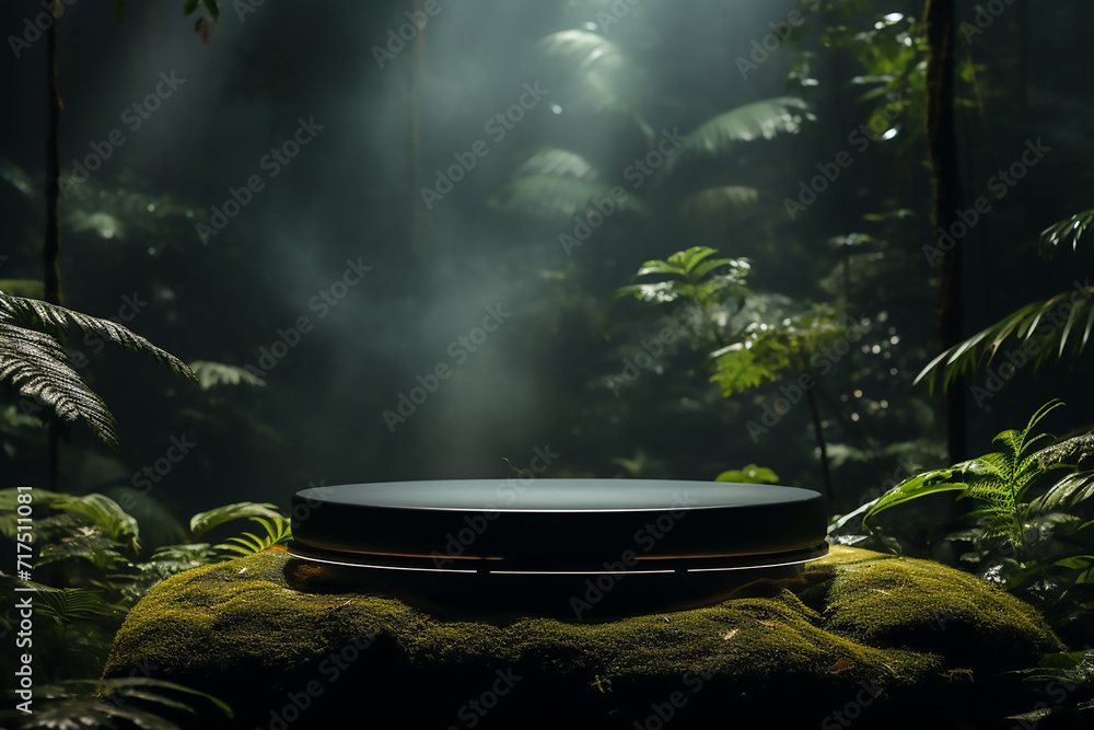 product podium with a tropical jungle theme in the jungle with generative ai product podium with a tropical jungle theme in the jungle with generative ai