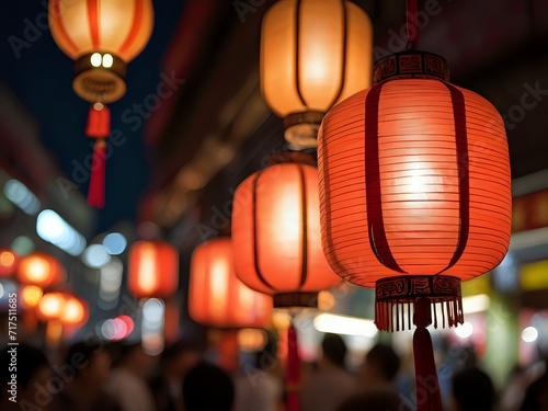 Chinese lantern hanging in China town street photo