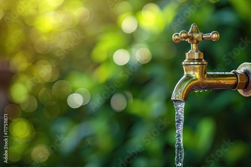 Outdoor park background with water tap and drop