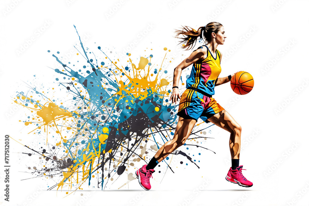 Young woman basketball player with ball. Abstract grunge background. Girl playing basketball.
Young woman basketball player with ball. Abstract grunge background. Girl playing basketball.