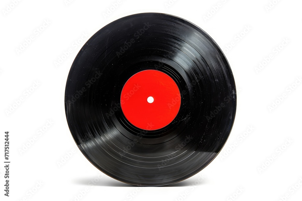 Red label on isolated old black vinyl record Red label on isolated old black vinyl record