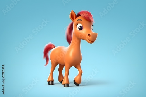 3d rendering cute Horse cartoon