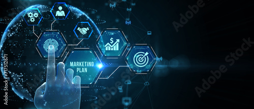Planning marketing strategy. Marketing automation of business and industrial process. 3d illustration