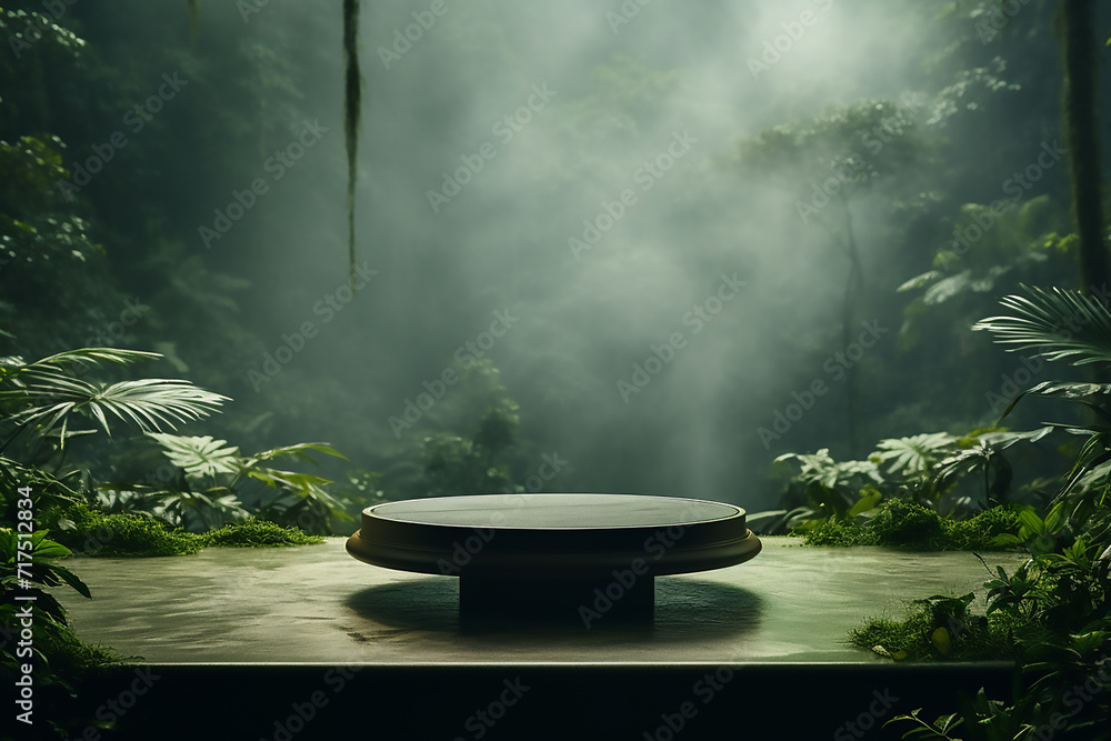 product podium with a tropical jungle theme in the jungle with generative ai product podium with a tropical jungle theme in the jungle with generative ai