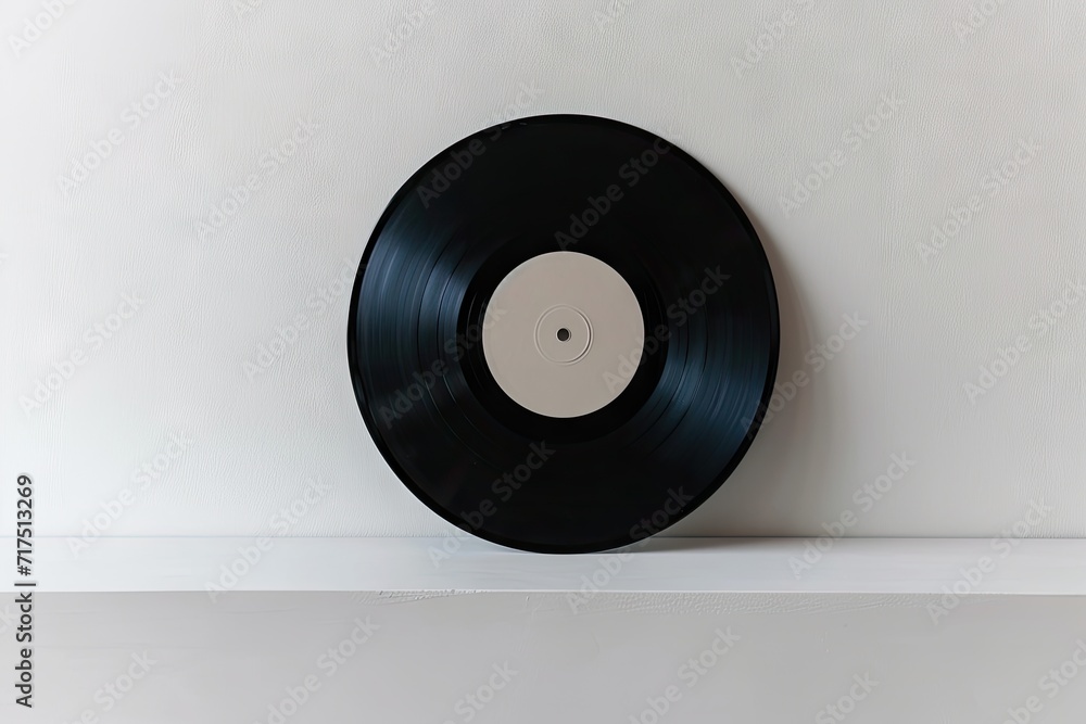 Blank vinyl record mockup with cover on white wall