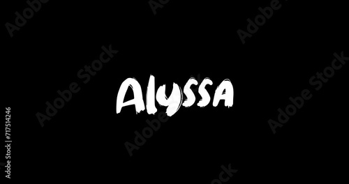 Alyssa Women Name in Grunge Dissolve Transition Effect of Animated Bold Text Typography on Black Background