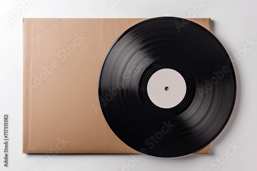 Vintage blank vinyl album cover sleeve mockup with isolated clipping path Clear surface mockup of a gramophone music plate Template for a paper sound shellac d photo