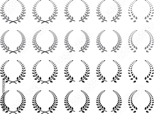 モノクロの月桂冠のベクターイラストセット