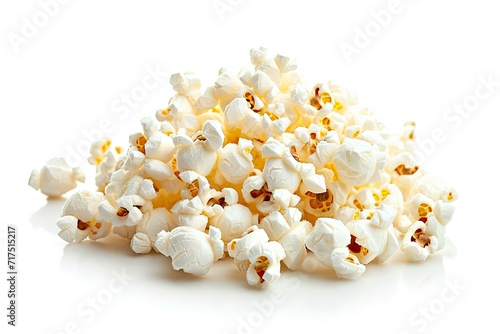 Salted popped popcorn on white background