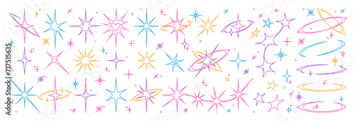 Y2k star sparkle bling abstract tattoo shapes. Simple minimal geometric signs in retro 2000s style.