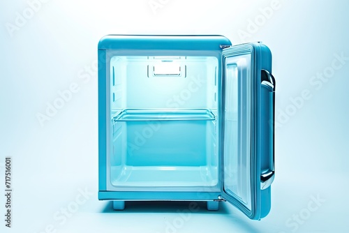 Mini fridge isolated on white background with nothing inside