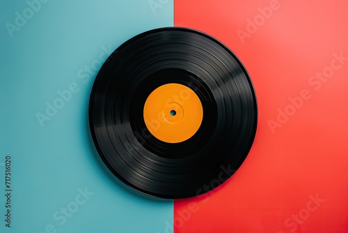Isolated vintage vinyl record on colored backdrop