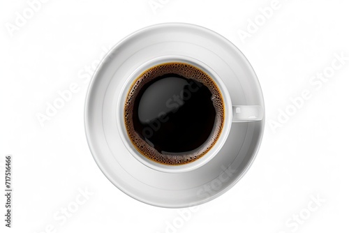 Clipped black coffee on white plate isolated on white background