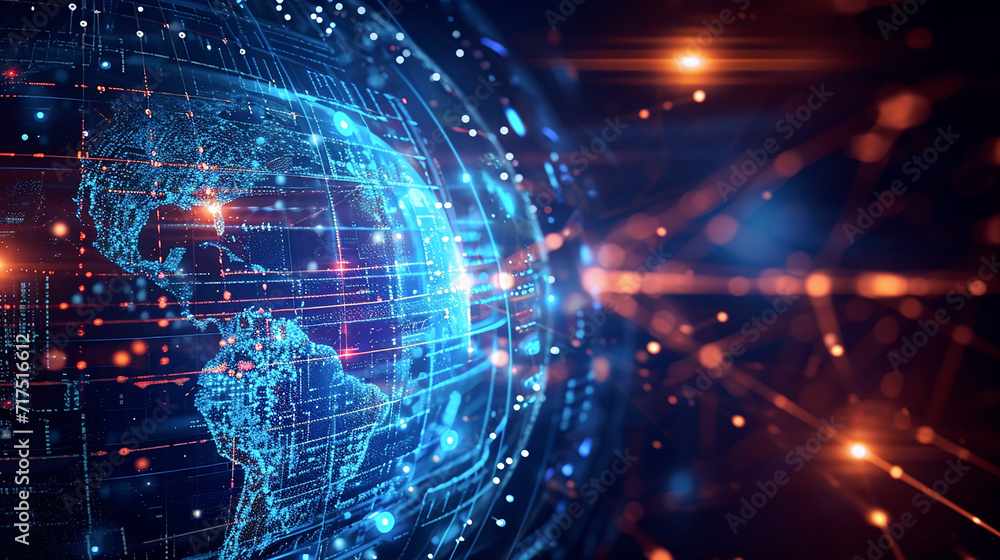 Planet Earth with neural connections in dark space. digital illustration depicting global network connection, future connection light Planet Earth with neural connections in dark space. digital illustration depicting global network connection, future connection light