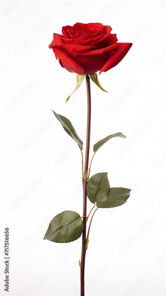 single red rose stem isolated on white background with generative ai single red rose stem isolated on white background with generative ai