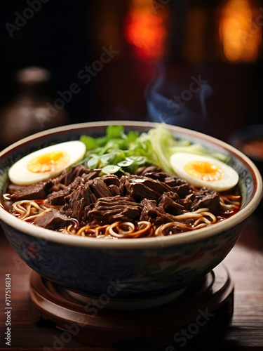 A bowl of Niu Rou Mian, Taiwanese Beef Noodles  photo