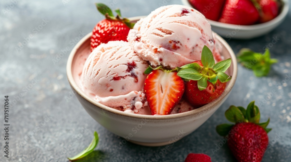 dessert in the form of sweet creamy ice cream with strawberries dessert in the form of sweet creamy ice cream with strawberries
