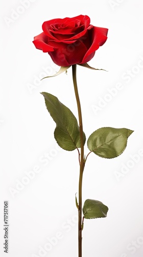 single red rose stem isolated on white background with generative ai