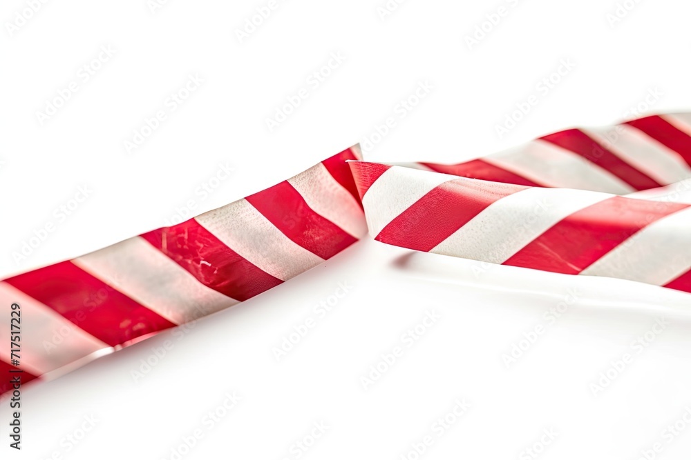 Isolated white background with red and white warning tape Isolated white background with red and white warning tape