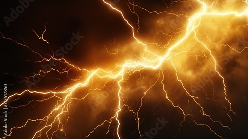Gold Flash of Lightning on Dark Background. Electric, Energy, Storm, Power, Thunder 