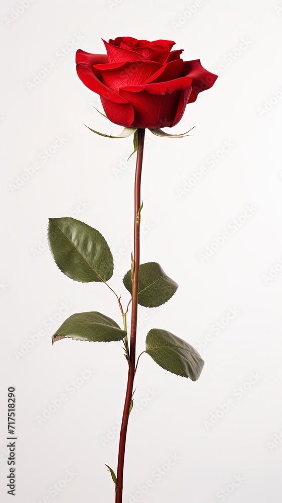 Naklejka premium single red rose stem isolated on white background with generative ai
