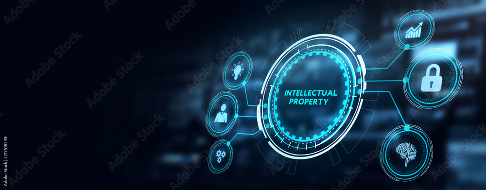 Business, technology, internet and network concept. Virtual screen of the future and sees the inscription: Intellectual property. 3d illustration