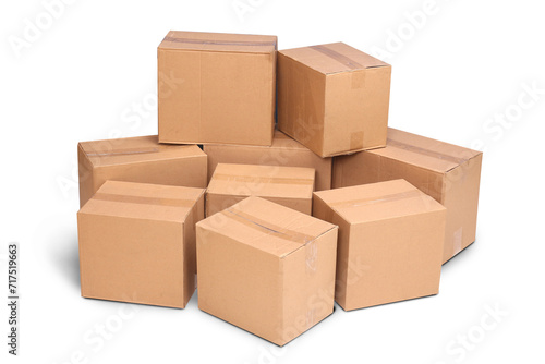 cardboard pile or stack carton or piles box isolated on white background. Online marketing packaging boxes and delivery. © Deto