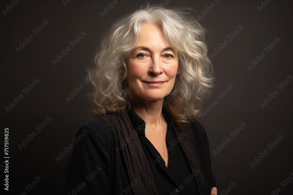 Portrait of a beautiful senior woman with grey hair on a dark background Portrait of a beautiful senior woman with grey hair on a dark background