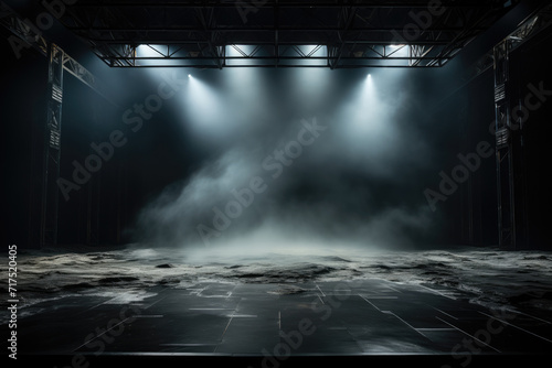 empty stage of black lights on the stage,Empty stage with monochromatic colors and lighting design, Artistic performances stage light background with spotlight illuminated the stage for contemporary 