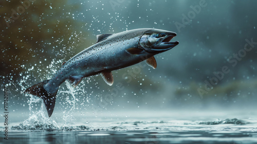 Salmon Leaping Above Water Surface.
