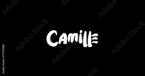 Camille Women Name in Grunge Dissolve Transition Effect of Animated Bold Text Typography on Black Background photo