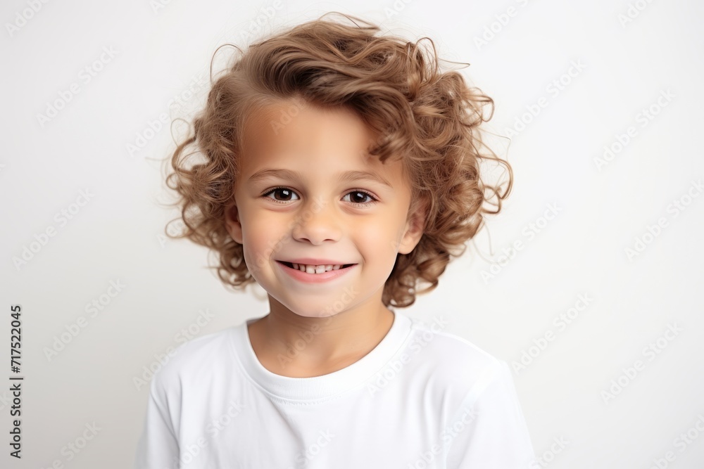 Portrait of a smiling little girl with curly hair on a white background Portrait of a smiling little girl with curly hair on a white background