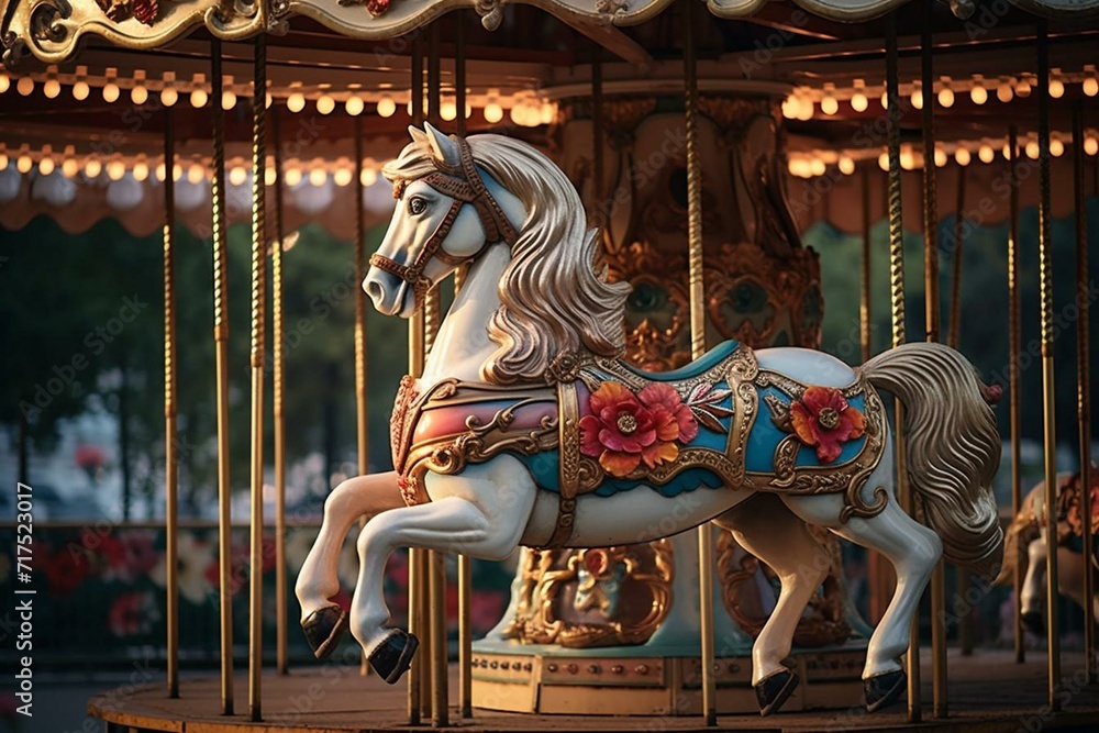 Carousel horse in the park. Generative AI