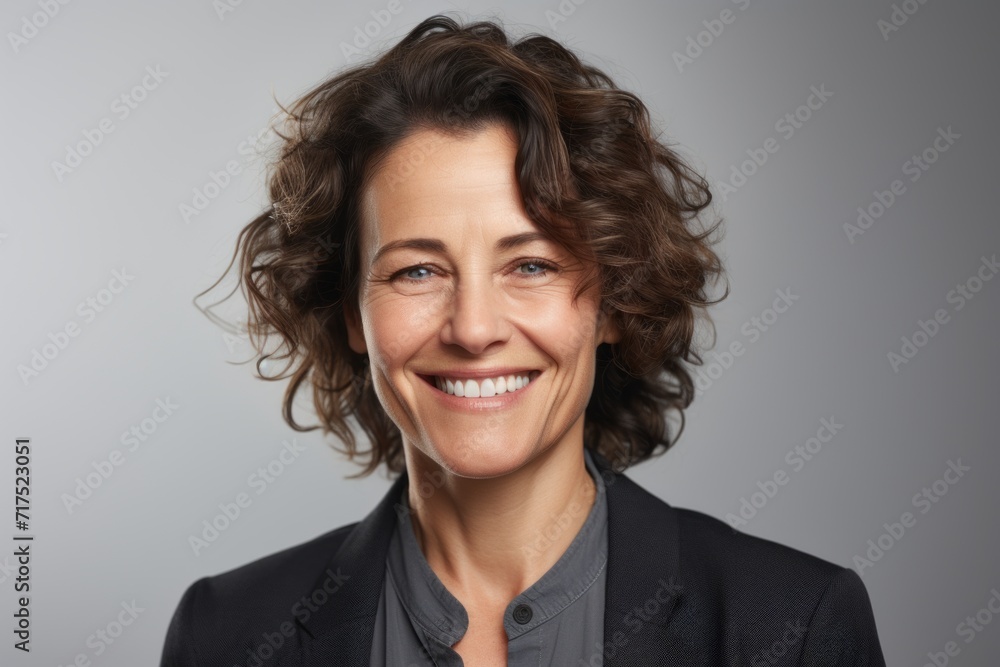 Portrait of smiling middle aged businesswoman, over grey background. Portrait of smiling middle aged businesswoman, over grey background.