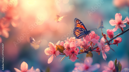 Wallpaper Mural A butterfly on a pink cherry blossom in spring. Torontodigital.ca